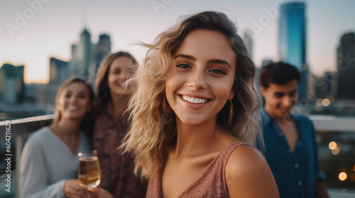 young adult woman in the ev...