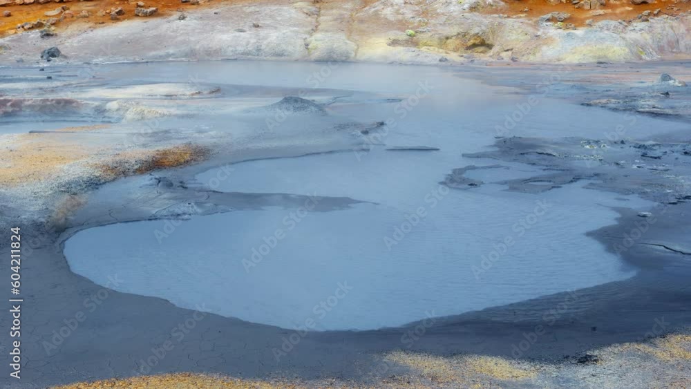 Geothermal Area in Iceland, Pure Green Energy at Sulfur Valley with Smoking Fumaroles. Famous tourist spot Hverir. Real Volcanic Activity near Myvatn lake. Evaporating water. Shot in 8k resolution Geothermal Area in Iceland, Pure Green Energy at Sulfur Valley with Smoking Fumaroles. Famous tourist spot Hverir. Real Volcanic Activity near Myvatn lake. Evaporating water. Shot in 8k resolution
