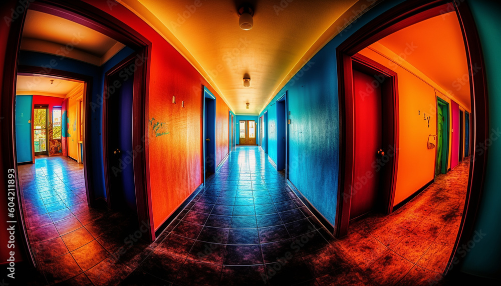 The futuristic nightclub dimly lit corridor leads to the stage generated by AI The futuristic nightclub dimly lit corridor leads to the stage generated by AI