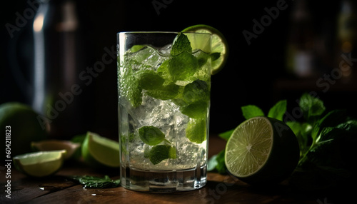 A refreshing mojito with mint, lime, and bubbly tonic water generated by AI