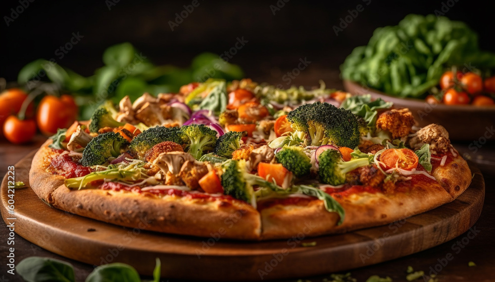A healthy slice of homemade vegetarian pizza with fresh mozzarella generated by AI A healthy slice of homemade vegetarian pizza with fresh mozzarella generated by AI