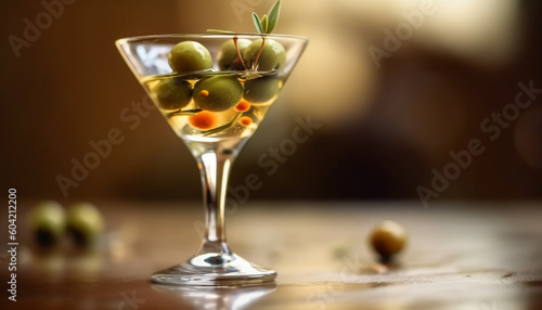 Fresh martini with green olive garnish, perfect for celebration generated by AI
