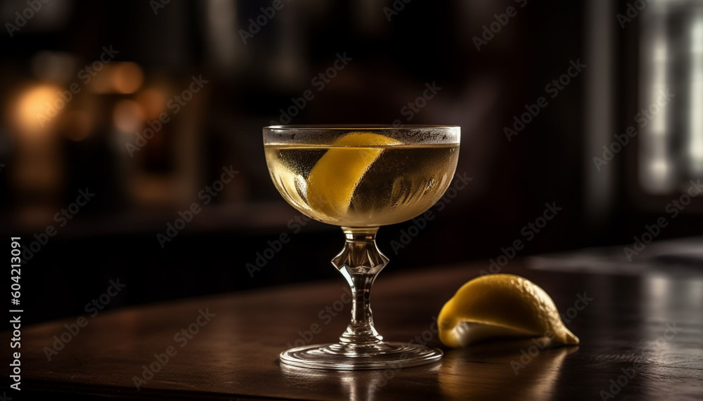 A luxurious whiskey cocktail with lemon and ice, reflecting elegance generated by AI