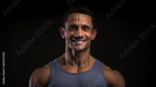 the perfect man, muscles, shirtless, smiling happy, Gigachad. Generative AI