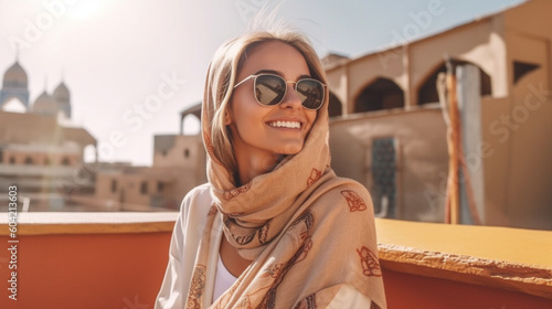young adult woman traveling...