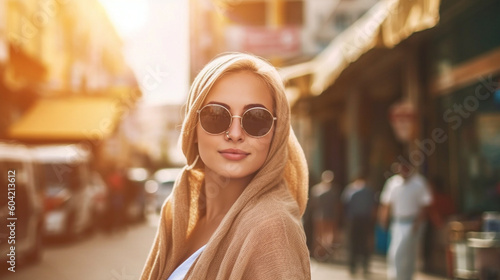 young adult woman traveling...