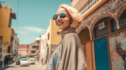 young adult woman traveling...