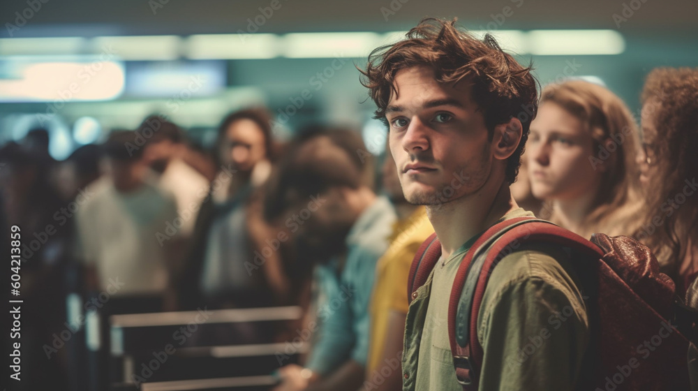 bad mood, crowd, dense crowd or queue, fictional place and happening, young adult people. Generative AI bad mood, crowd, dense crowd or queue, fictional place and happening, young adult people. Generative AI