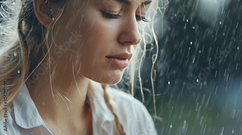 woman in rainy weather with...