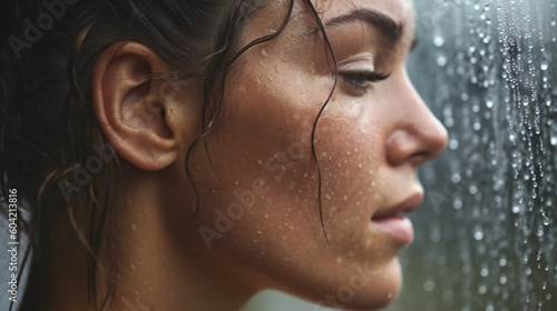 woman in rainy weather with...