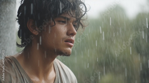 man in rainy weather with r...