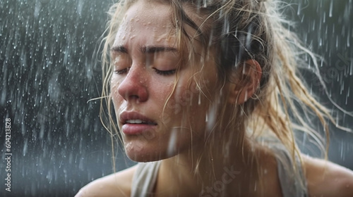 woman in rainy weather with...
