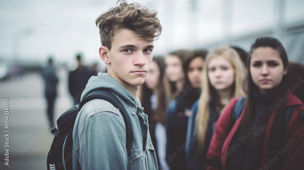 bad mood, crowd, dense crowd or queue, fictional place and happening, young adult people. Generative AI bad mood, crowd, dense crowd or queue, fictional place and happening, young adult people. Generative AI