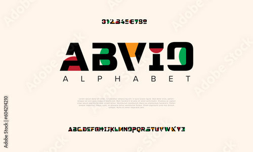 Abvio abstract digital technology logo font alphabet. Minimal modern urban fonts for logo, brand etc. Typography typeface uppercase lowercase and number. vector illustration