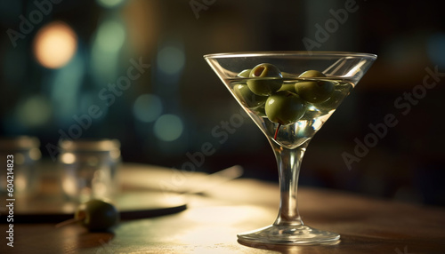 Wallpaper Mural Shiny martini glass with green olive, perfect for clubbing celebration generated by AI Torontodigital.ca