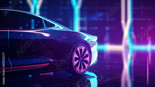 Electric lights car futuristic banner background  Generative Ai