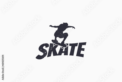 skate logo with a combination of attractive skate lettering and cool skater.