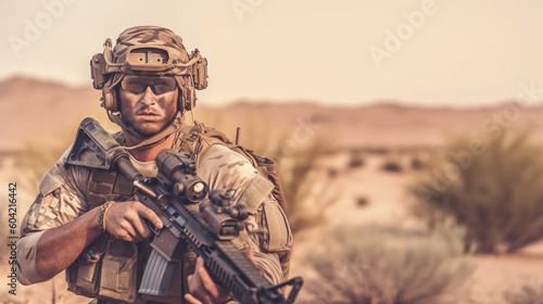 modern fictional soldier, weapon and combat gear, man as soldier in uniform