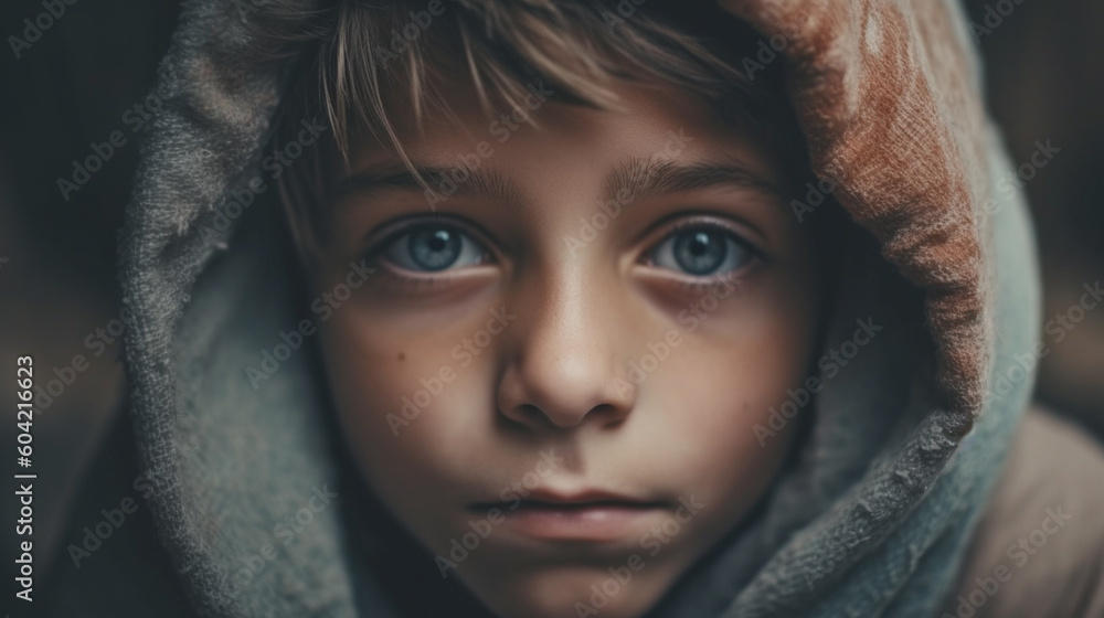 fictional person and environment, a young little underage child with a very sad facial expression and sad look in dark environment fictional person and environment, a young little underage child with a very sad facial expression and sad look in dark environment
