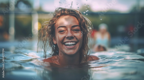 young, adult, woman, swimmi...