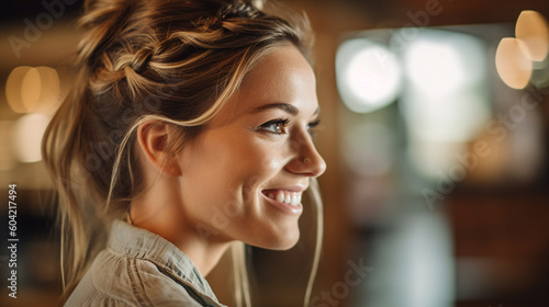 young adult woman ,side vie...