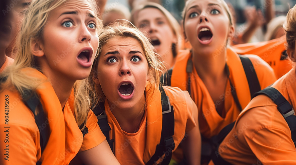 Obraz premium group of young people and young girls teenagers are upset, fictional reason