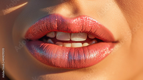 lips mature adult woman closeup with lipstick