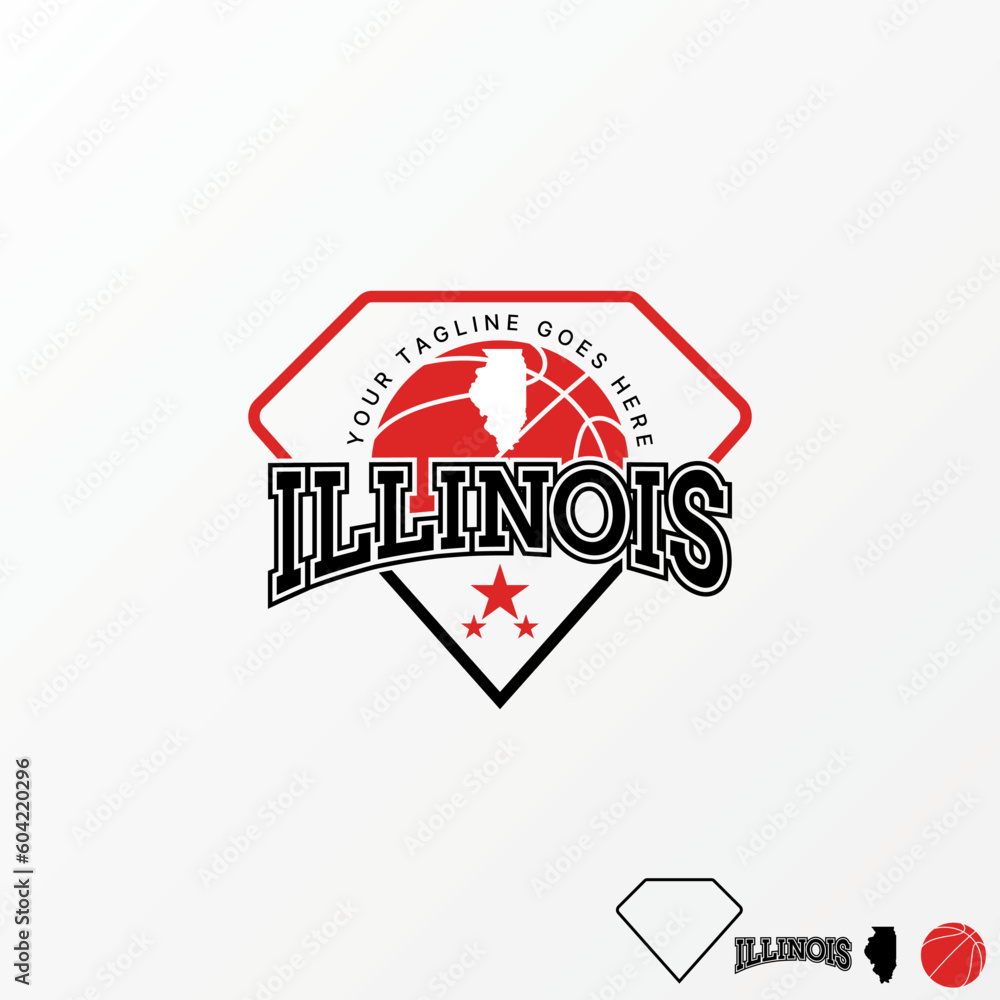 Amazing Basketball emblem competition with ball, Illinois map, pentagon Image graphic icon logo design abstract concept vector stock. Can be used as a symbol associated with sport or tournament