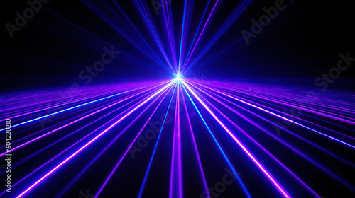 Blue and violet beams of bright laser light AI Generated Image