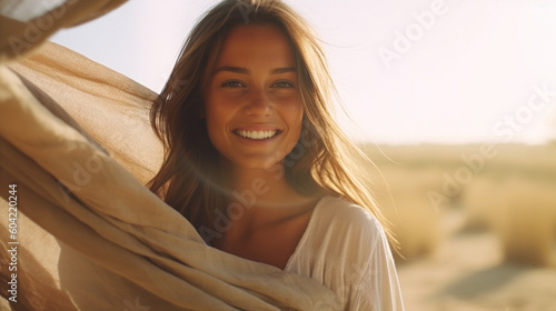 young adult woman, at sandy...