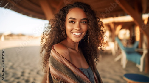 young adult woman, at sandy...