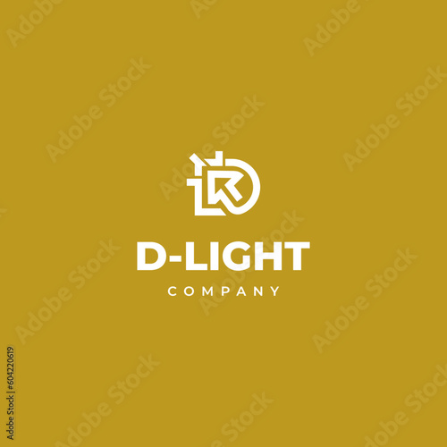 letter D initial with light shape logo icon vector template