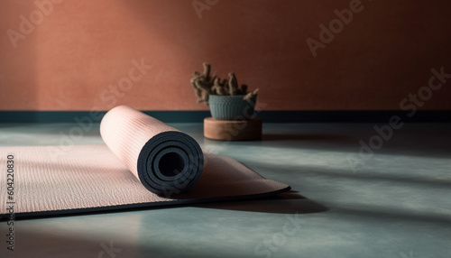 Practicing yoga on blue mat for healthy lifestyle and relaxation generated by AI