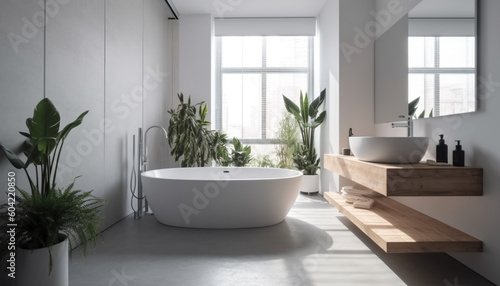 Modern elegance in a clean  bright bathroom with luxury fixtures generated by AI