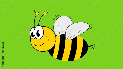 Flying honey bee loop animation green screen. bee and flower