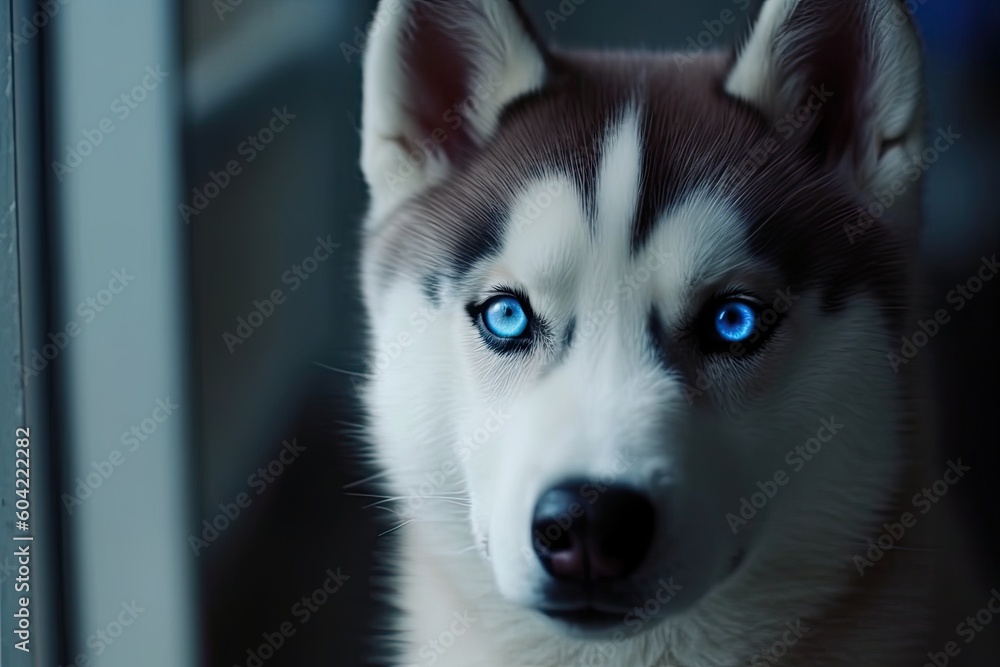 beautiful husky dog with piercing blue eyes up close Generative AI