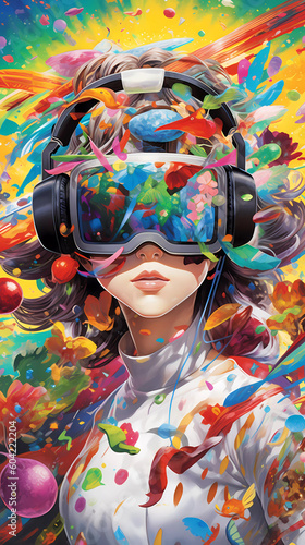 hand drawn illustration of a girl wearing VR glasses 