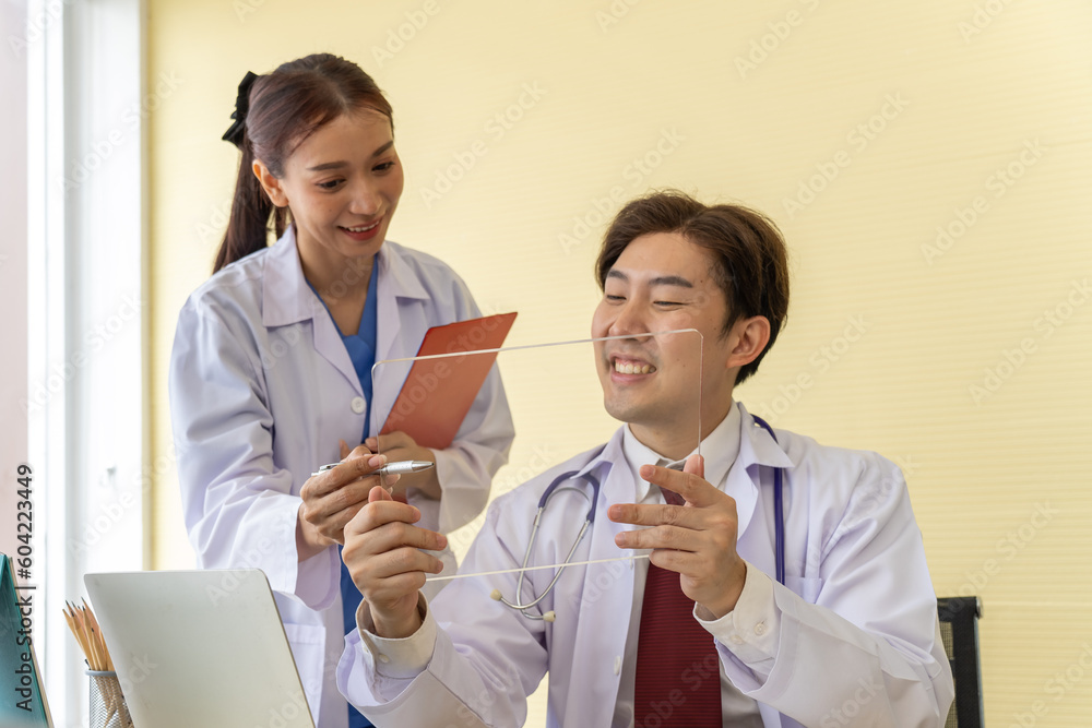 Young medical doctor with tablet in future technology Futuristic healthcare Young medical doctor with tablet in future technology Futuristic healthcare
