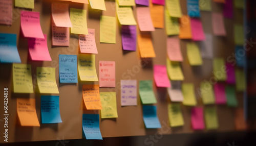 Sticky notes inspire creativity and organization in the office space generated by AI