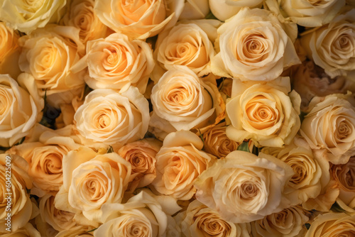 Allover texture of yellow golden roses. Beautiful background of flower heads.