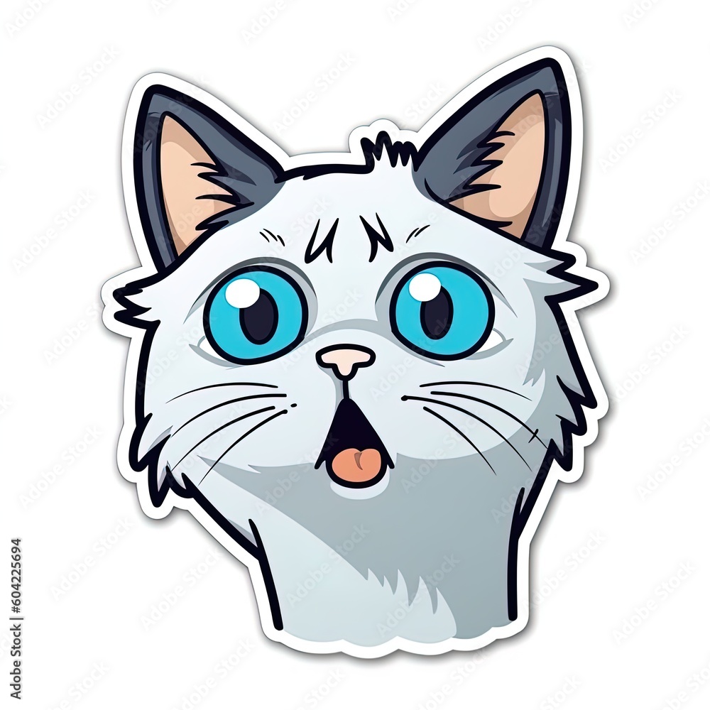 Cartoon sticker with a kitten. sticker for printing. Generative AI