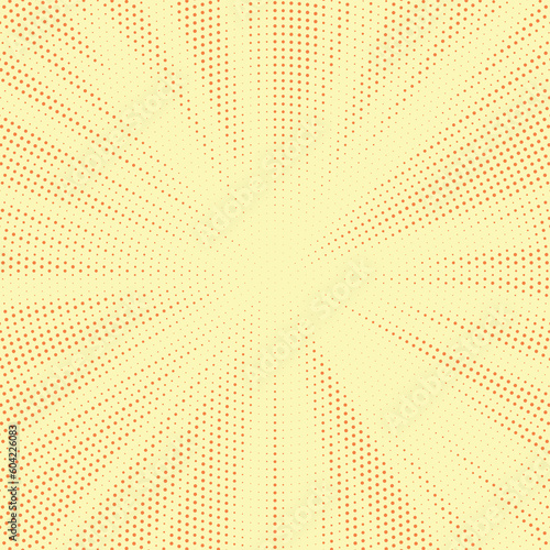 Halftone comics background. Abstract lines backdrop. Design frames for title book. Texture explosive polka. Beam action. Pattern motion flash. Rectangle fast boom zoom. Vector illustration. 