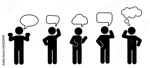 stick figures with dialogue speech bubbles. pictogram speech.