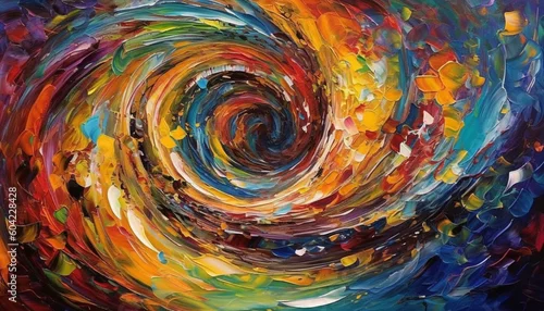 Obraz kolory mieszają się w spiralnej fantazji generowanej przez sztuczną inteligencję