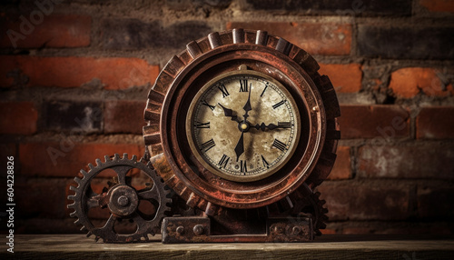Antique clockworks a rusty, old fashioned machinery working with accuracy indoors generated by AI