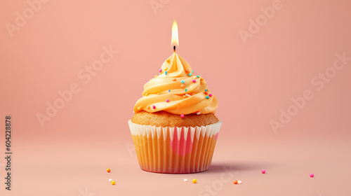 Cupcake with birthday candle. Generative AI