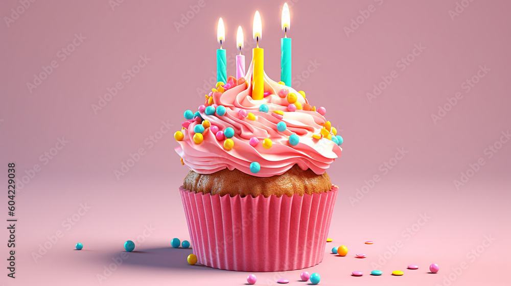 Happy birthday cupcake. Generative AI Happy birthday cupcake. Generative AI