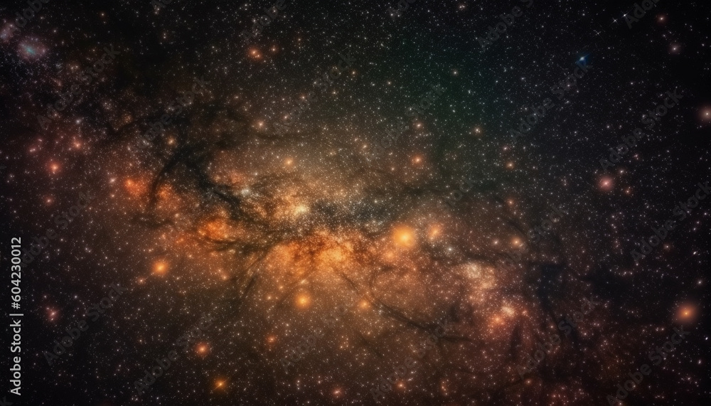 Obraz premium Exploring the deep blue galaxy, illuminated by bright satellites generated by AI