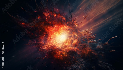 Exploding galaxy illuminates abstract space, a fiery natural phenomenon wallpaper generated by AI