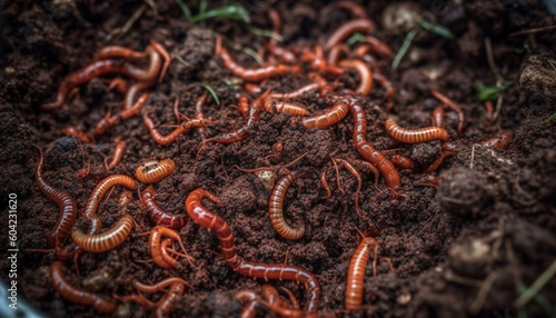 A spooky forest: a large group of millipedes in a spiral generated by AI